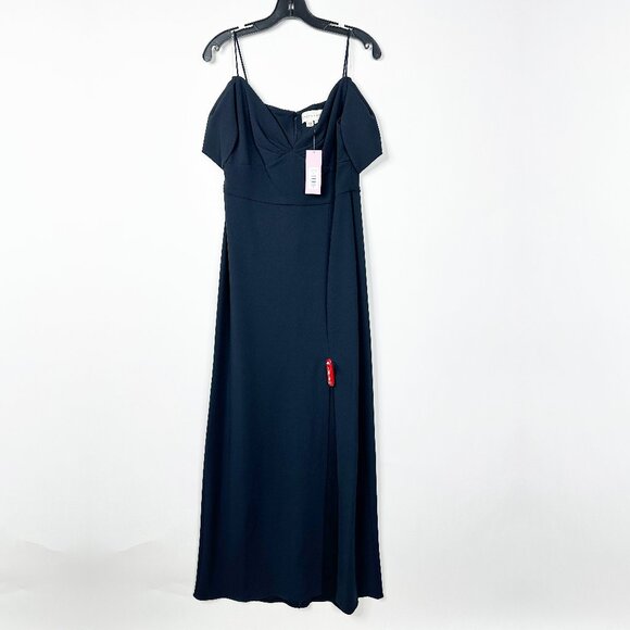 NWT SACHIN + BABI Brittany Gown in Navy Blue Off-Shoulder Crepe Side Leg Slit 10 - Picture 3 of 9